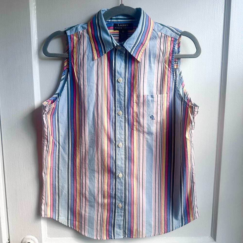 Lauren Ralph Lauren Pastel Multi-Striped Sleeveless Button-Down Shirt